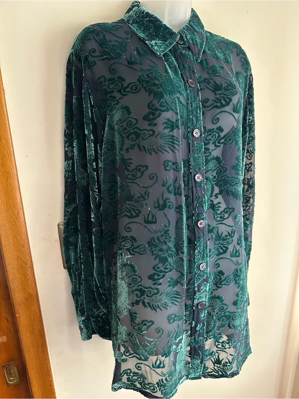 POSHMARK TITLE
Diane von Furstenberg DVF Silk Velvet Dragon Blouse 1X